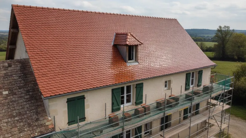 Couverture tuiles en terre cuite neuve sur une maison française