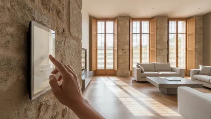 Écran de domotique mural pour piloter volets et chauffage d'une maison