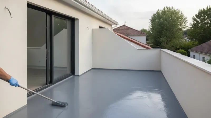 Application d'une résine pour l'étanchéité de terrasse au-dessus d'une pièce