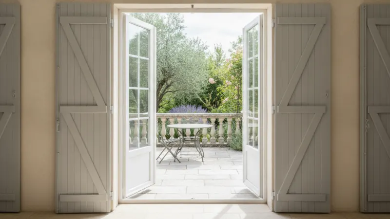 Porte-fenêtre et fenêtre PVC blanches posées sur une maison au crépi clair