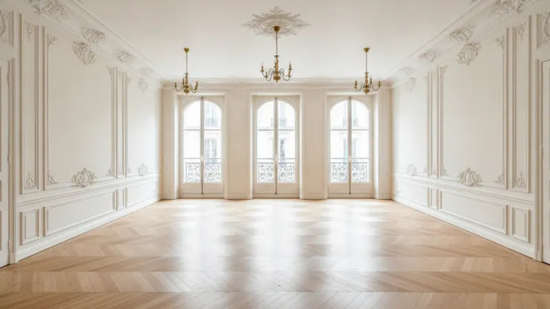 Parquet en chêne posé en point de Hongrie dans un appartement