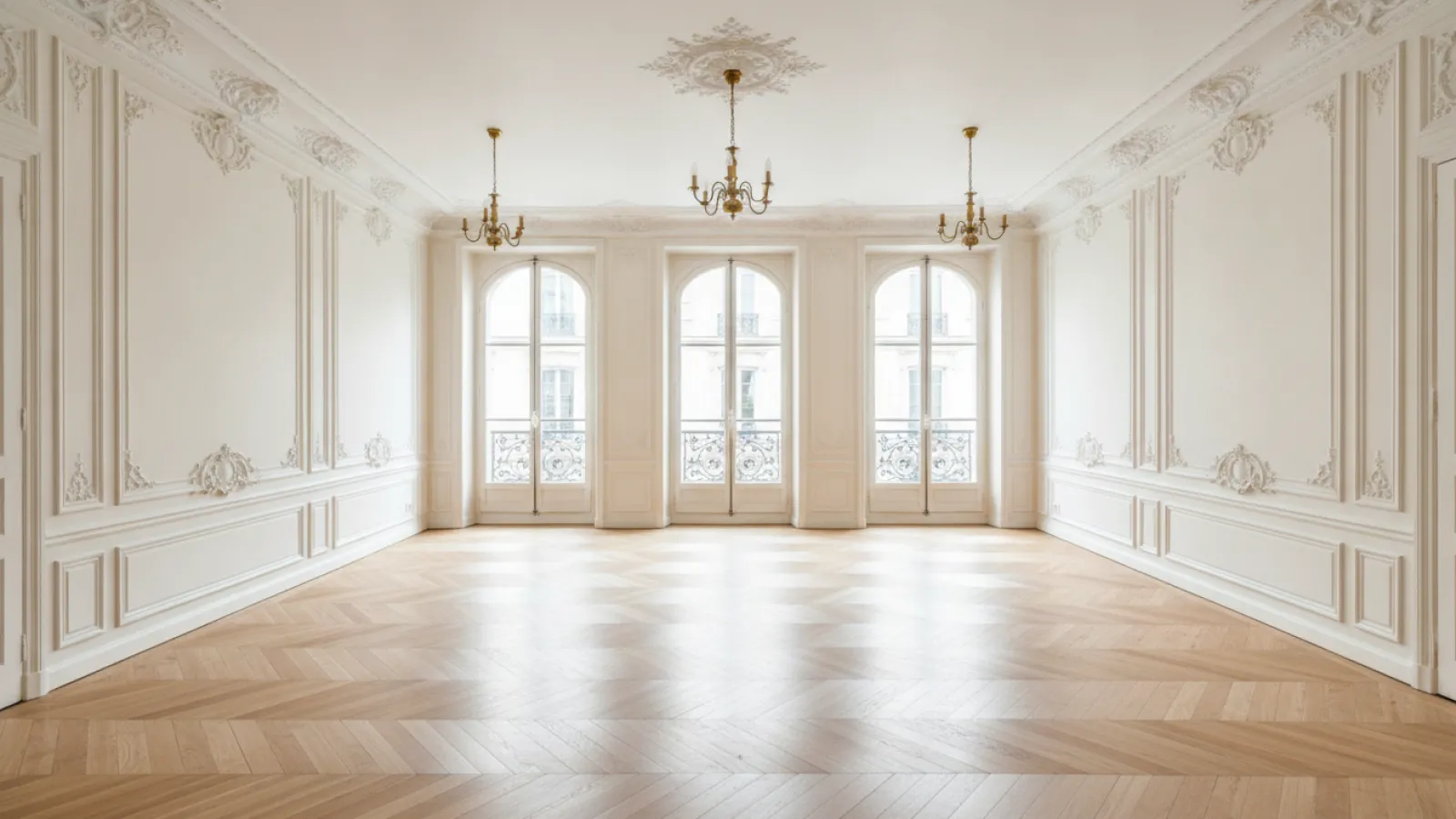 Parquet en chêne posé en point de Hongrie dans un appartement