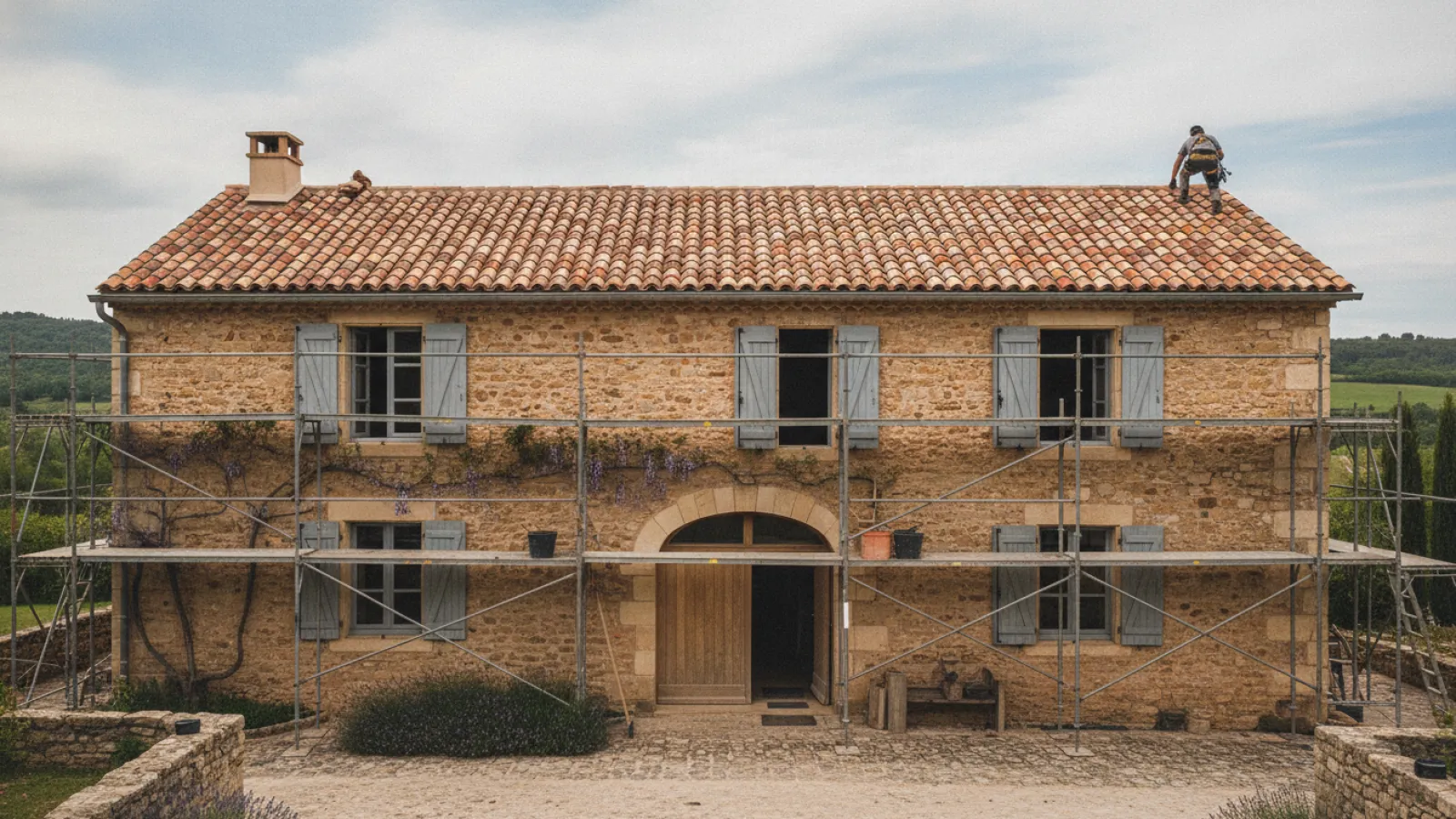 Toiture en tuiles refaite à neuf sur une maison en pierre
